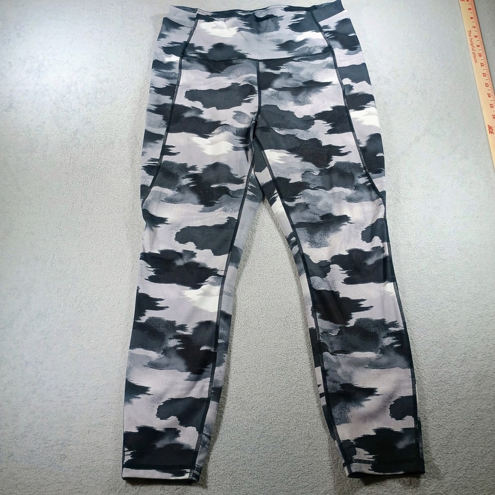 Reebok Women Leggings Camo Grey Black Size Large High Rise Performance